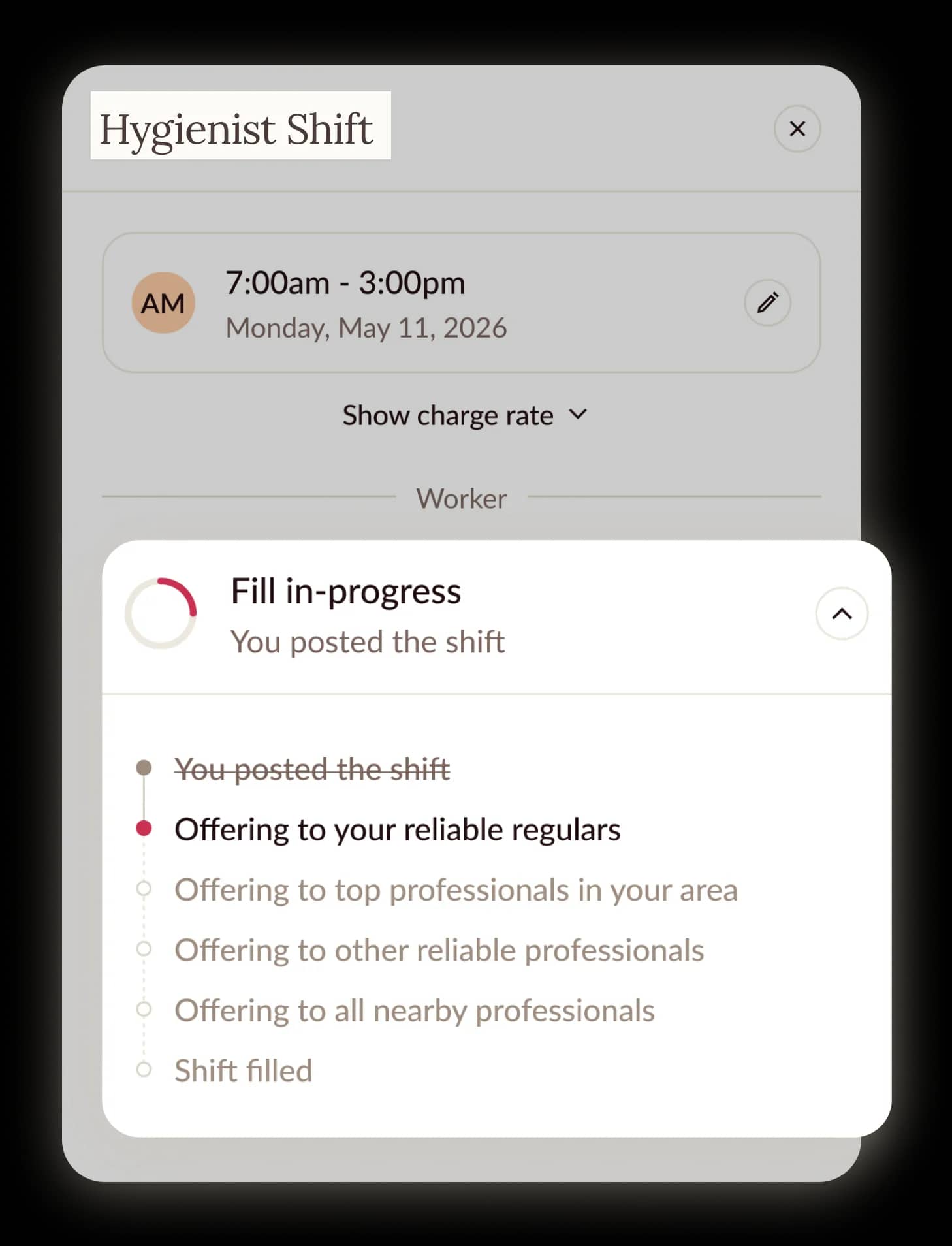 Clipboard app matching a shift with qualified workers