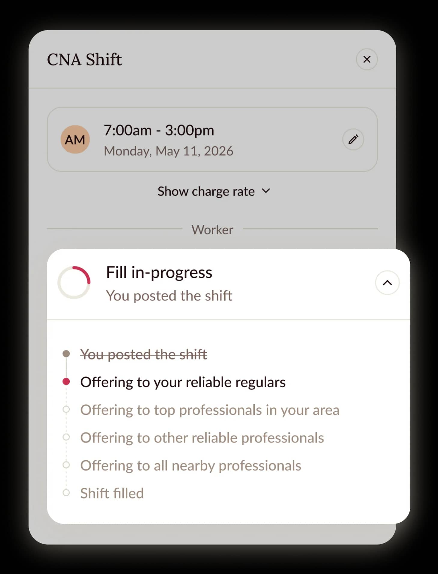 Clipboard app matching a shift with qualified workers